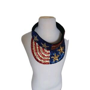 1990's Vintage Sequin Hat Visor USA Flag Bedazzled Shiny Holiday Patriotic
